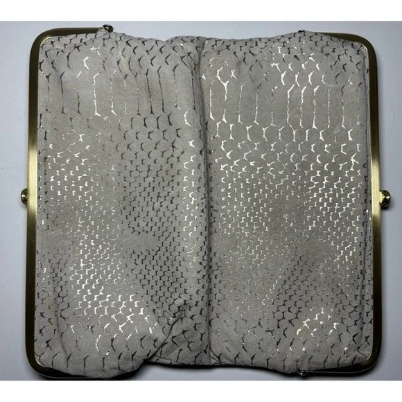 HOBO The Original Lauren Clutch Wallet Gold Exotic Print Suede Leather Money - Picture 6 of 8